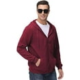 thumbnail image 2 of QPNGRP Men's Full-Zip Hoodie Lightweight Hoodie Sweatshirt Jacket Solid Hooded with Kanga Pocket Burgundy XL, 2 of 6