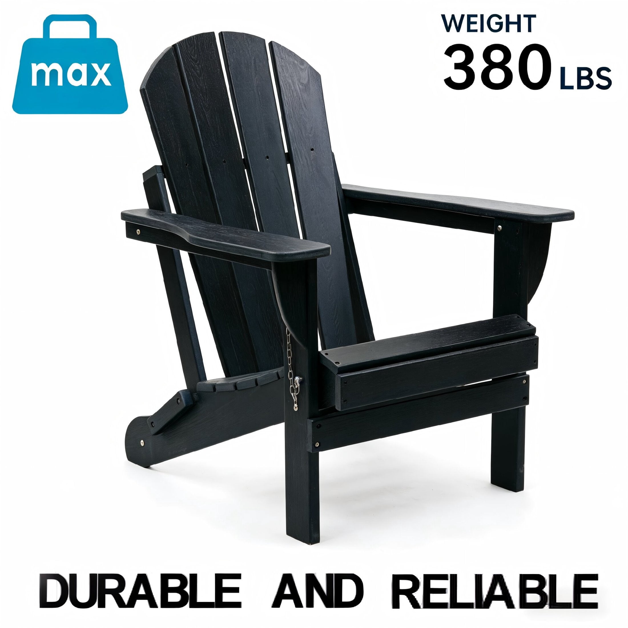 Noble House Folding Outdoor Adirondack Chair with Dual Cup Holders, All-Weather Patio Chair for Backyard, Black