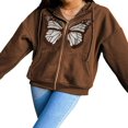thumbnail image 1 of PENGXIANG Women Butterfly Hoodies Pullover Zip Up Sweatshirt Drawstring Jackets, 1 of 6