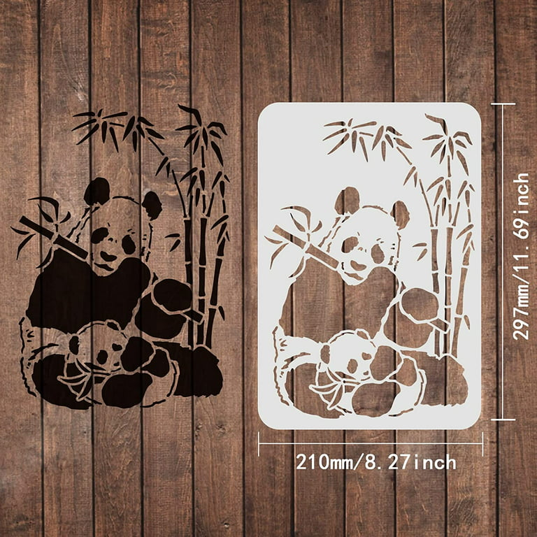 Panda Stencil A4 Size Panda Mother With Bamboo Stencils For - Temu