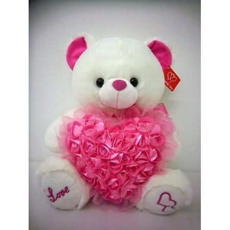 Musical Teddy Bear with Pink Roses Heart (14") Great Gift Idea for Girl Friend or for Mothers Day or Party Center Piece Or Valentine Day