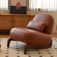 thumbnail image 2 of Cute Accent Chair with Solid Wood Legs, Faux Leather Living Room Chair with Soft Cushion, Cozy Armless Reading Chair for Bedroom, Apartment, Balcony, Waiting Room, Brown, 2 of 12