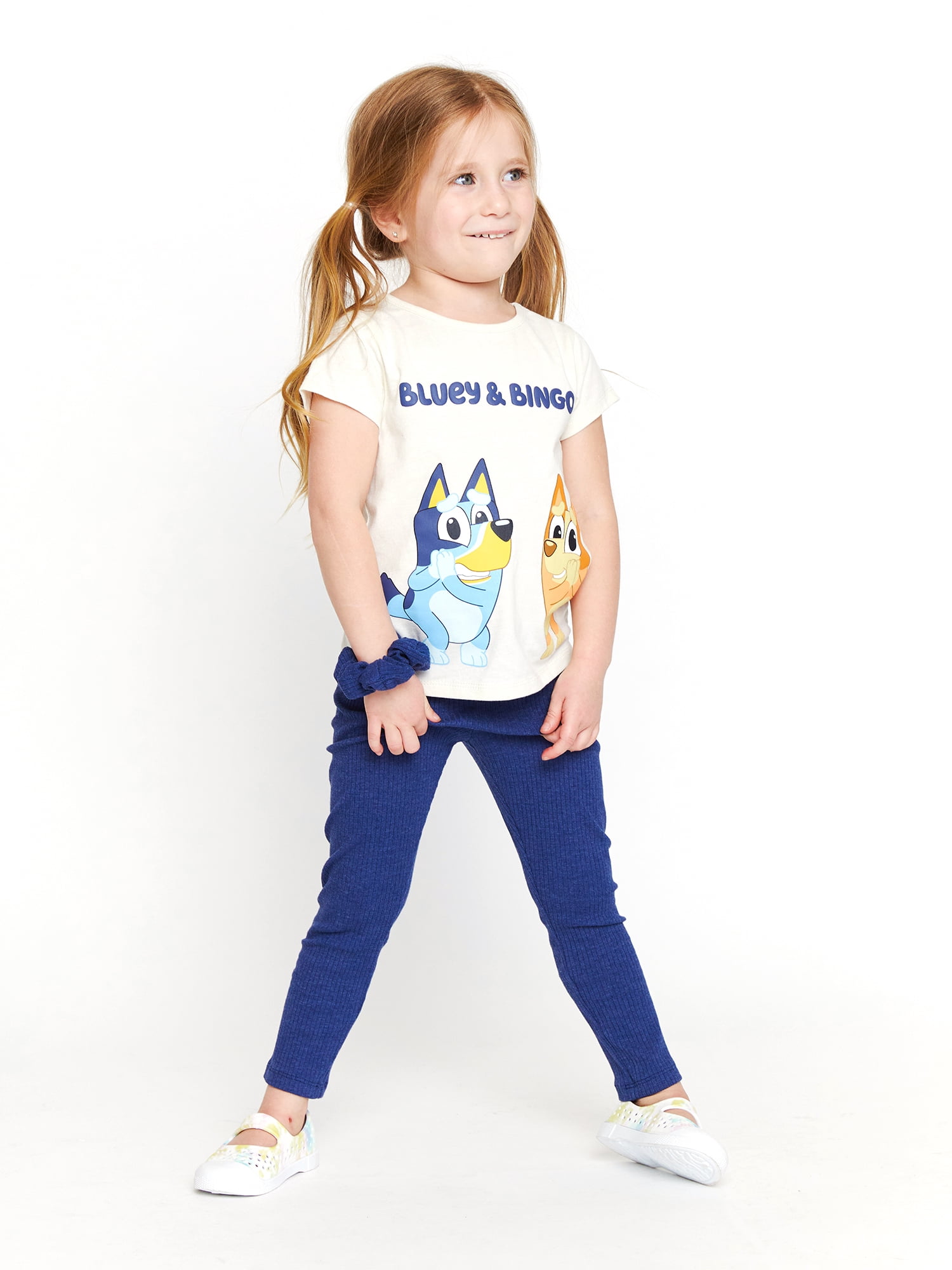 Bluey Baby and Toddler Girls Dresses, Tee, Leggings and Scrunchie, 5-Piece Mix and Match Outfit Set, 2T-5T