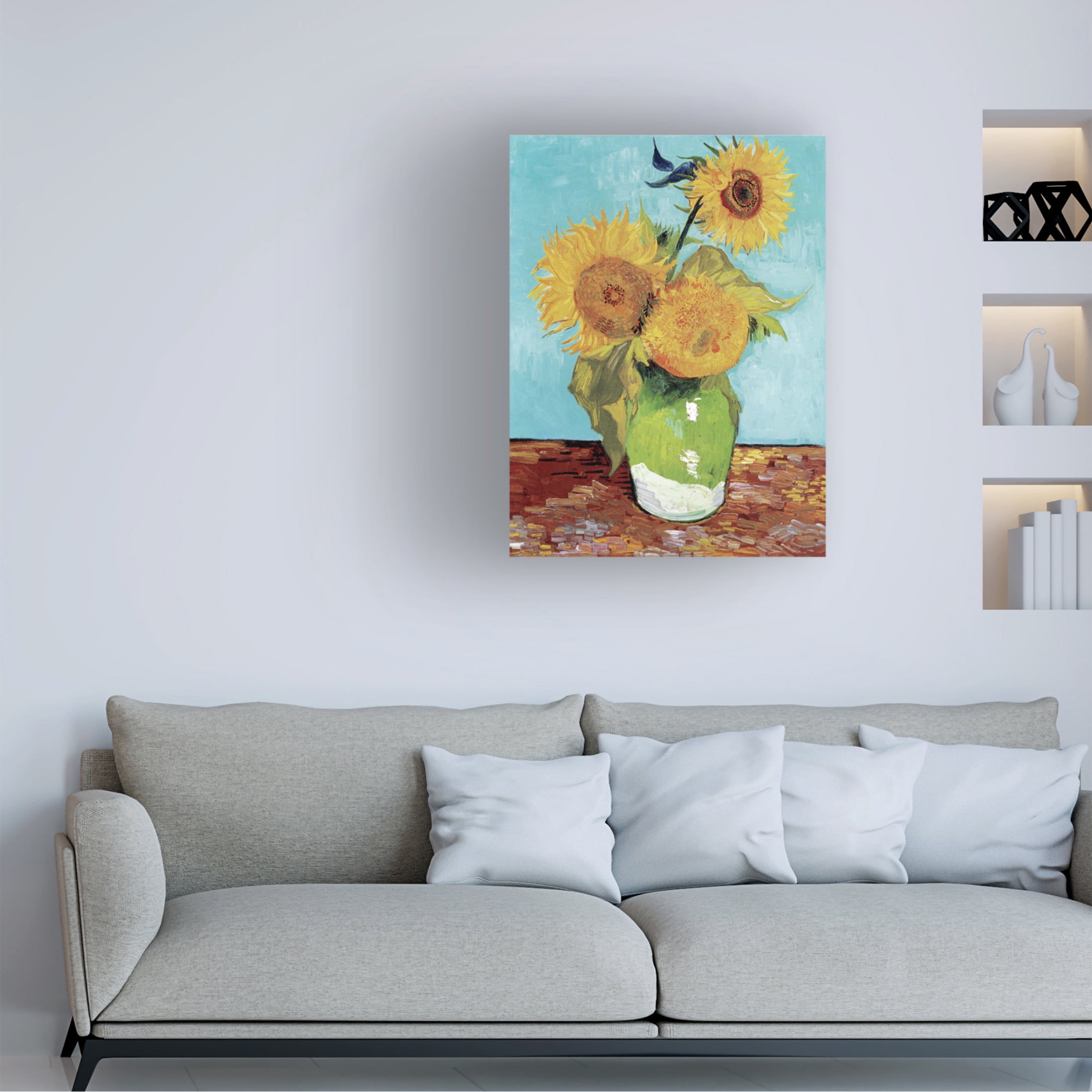 Trademark Fine Art Pictufy  Vase With Three Sunflowers Canvas Wall Art