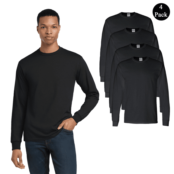 Gildan Men's DryBlend 50/50 Long Sleeve T-Shirt, Crew Neck Classic Fit Black Color Tee, 4-Pack, S