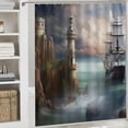 thumbnail image 6 of Orinice  Sailboat Shower Curtain, Pirate Merchant Shipnchored in The Bay of Fortbandoned Rockst Shore, Cloth Fabric Bathroom Decor Set with Hooks,  Pale Muave Beige 69x72, 6 of 7