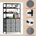 thumbnail image 6 of 62" Dresser for Bedroom with 3-Tier Open Storage Shelves, Dresser for Closet with 9 Dressers, Large TV Stand for 50, 60, 75 Inch TV, for Bedroom, Closet, Entryway, Black and Gray, 6 of 16