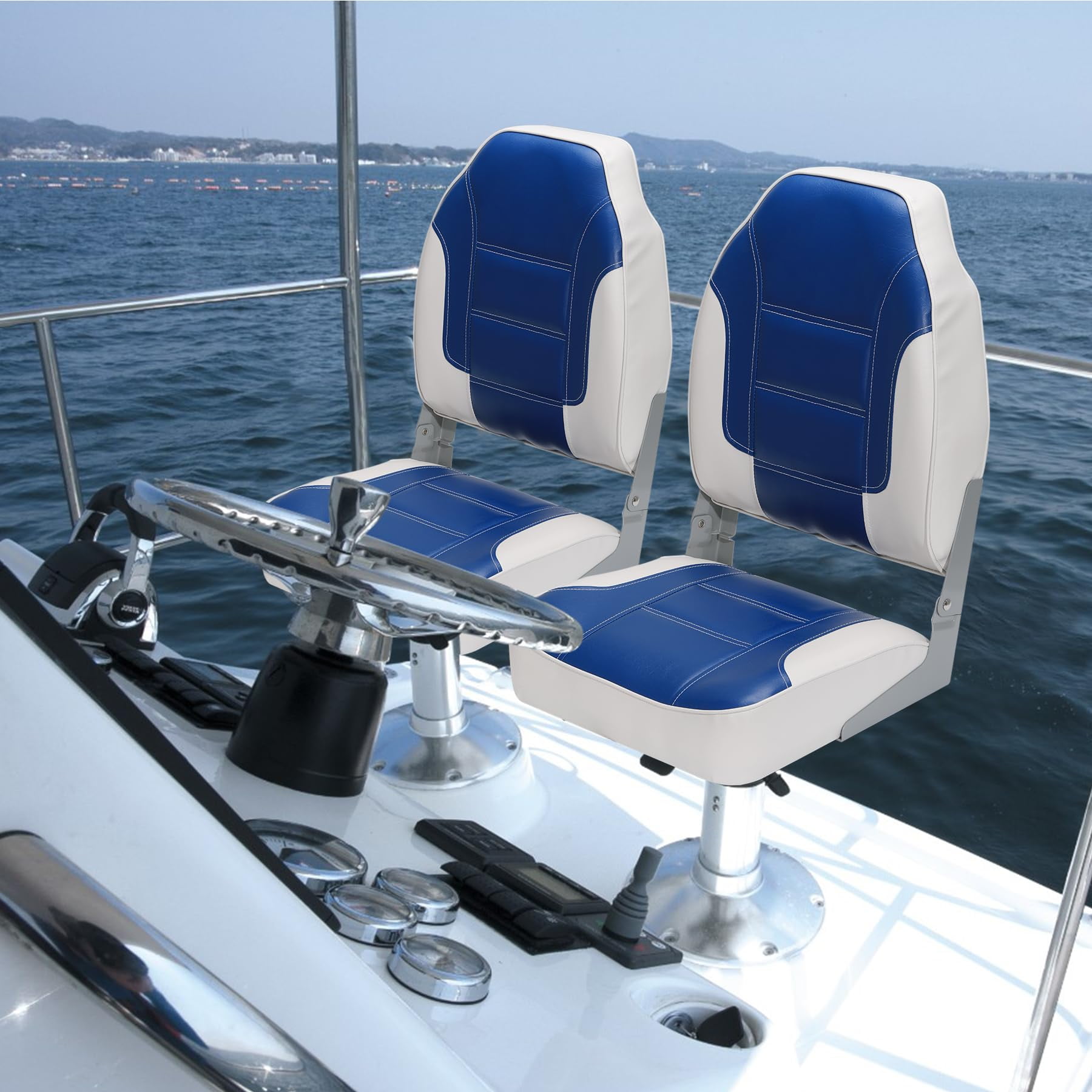 M optimized Set of 2 Premium High Back Folding Boat Seat, Marine Seats for Fishing, Sightseeing, Speedboats, Canoes