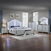 Mystic Modern Style LED King 5PC Bedroom Set in Silver