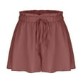 thumbnail image 6 of Olyvenn Womens Flowy Linen Shorts Summer Wide Leg Casual Loose Elastic High Waist Beach Shorts Drawstring Palazzo Short Pants Wine L, 6 of 8