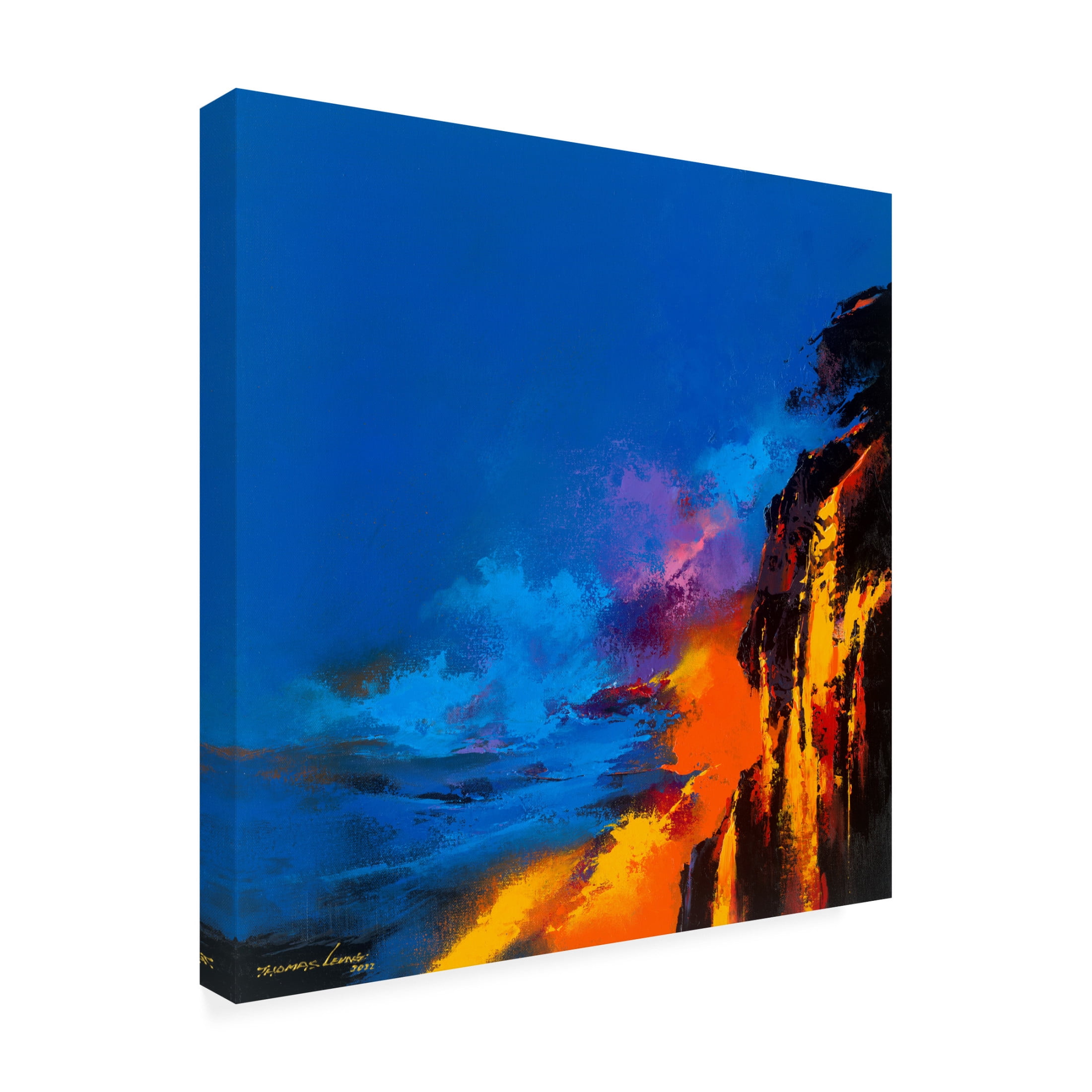 Canvas Wall Art - Thomas Leung 'Lava Into The Sea' Wall Art for Living Room, Bedroom, or Office Décor by Trademark Fine Art - 18 x 18 Inches