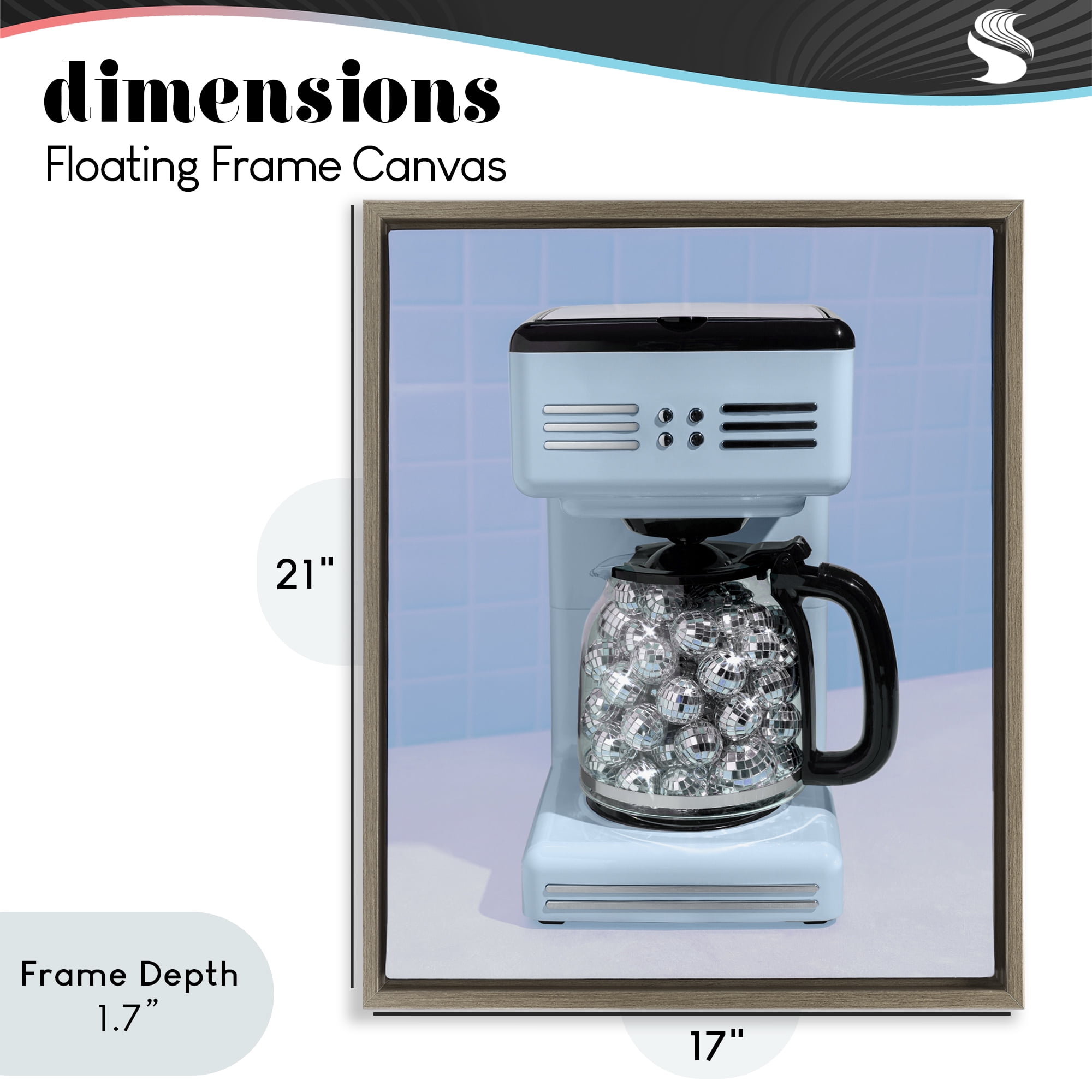 Stupell Industries Disco Coffee Maker over Blue Brown Framed Floater Canvas Wall Art, design by LISH Creative