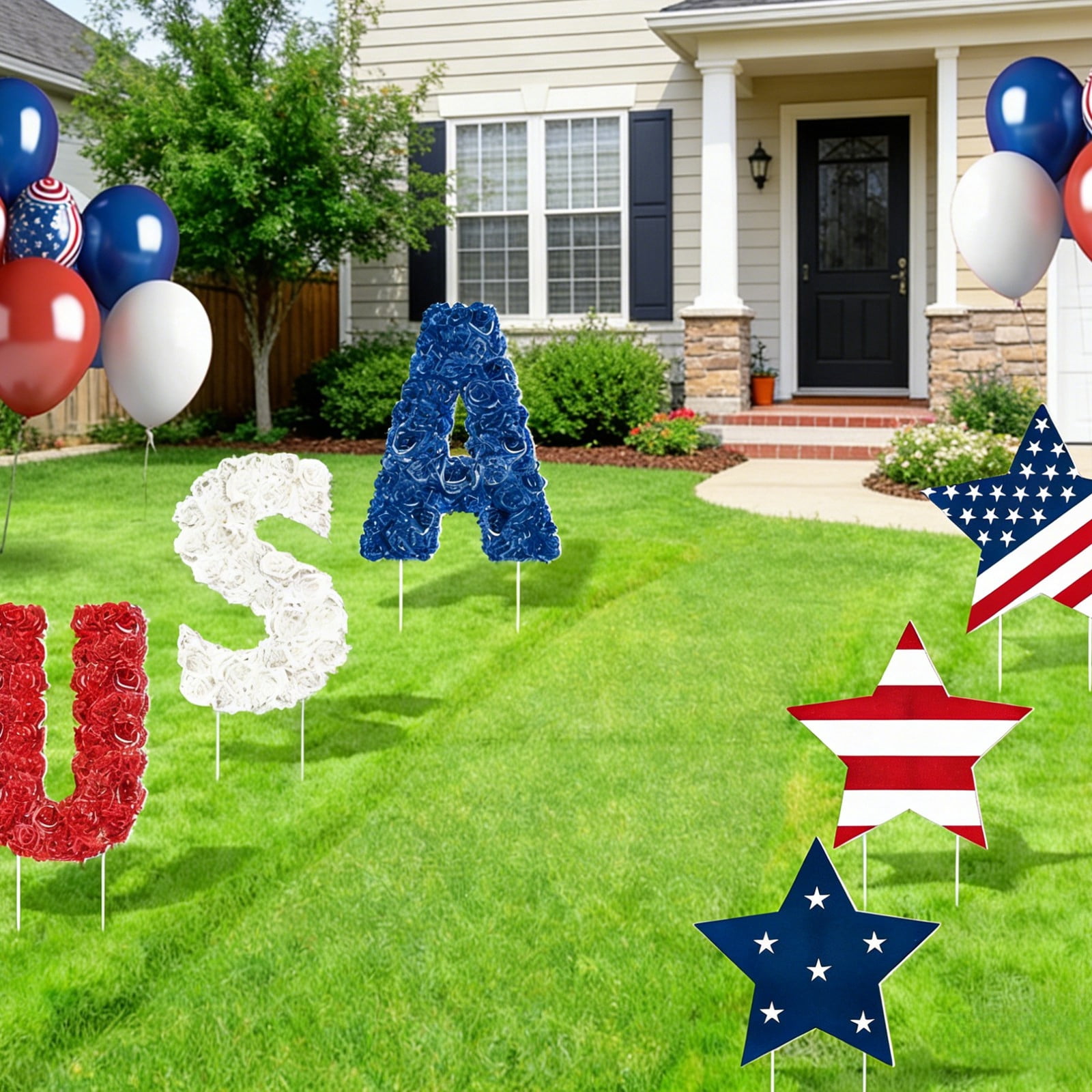 4th Of July Patriotic Yard Stake Signs 6Pcs USA Letter Star Red White Blue Lawn Decoration 250th Anniversary Garden Art for Party