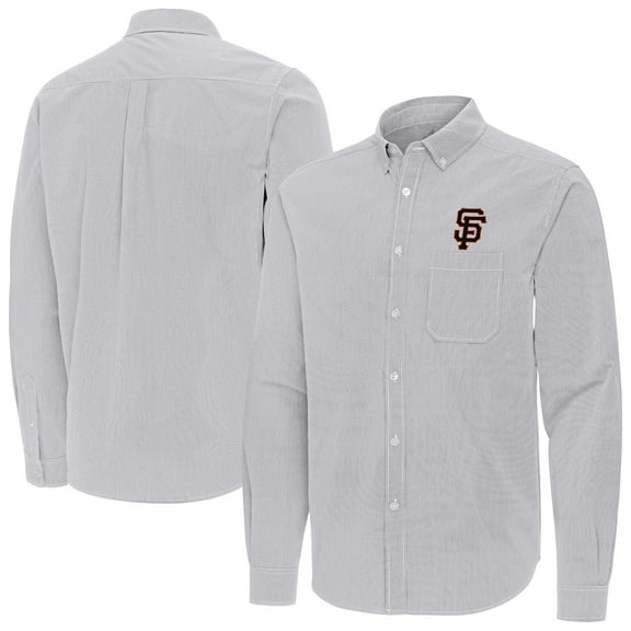 Men's Antigua Gray San Francisco Giants Porter Woven Long Sleeve Button-Down Shirt