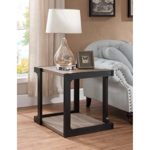 Contemporary Style End Table, Black and Brown