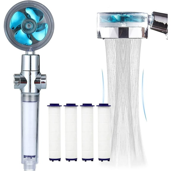 Handheld Showerhead with filters Vortex hydro jet Turbo Propeller 360 Degrees Rotating Easy Install