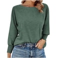 thumbnail image 1 of FAIWAD Womens Long Sleeve Tops Dressy Casual Crew Neck Ruffle Cuff Pullover Solid Color Basic Smocked Blouses, 1 of 6