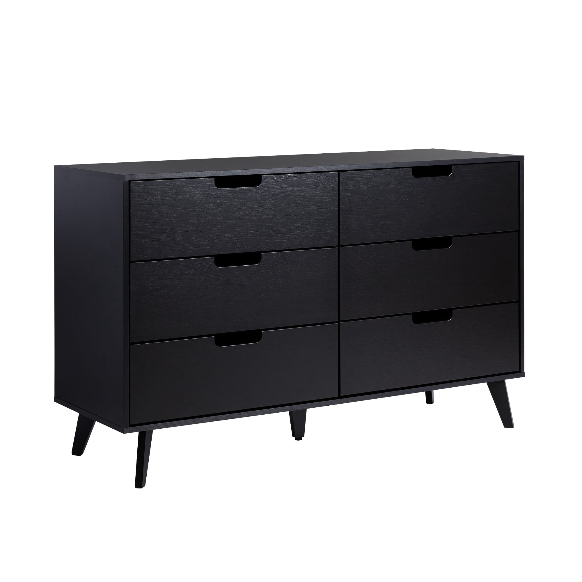 Walker Edison Simple Wood 6 Drawer Dresser with Cut Out Handles - Black