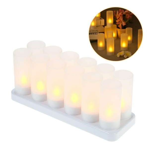 12pcs/set Rechargeable LED Flickering Flameless Candles Tealight