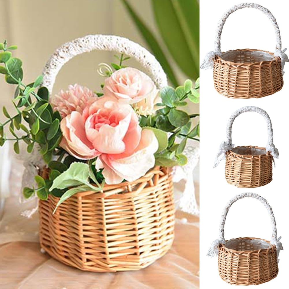 Steger Rattan Flower Basket, Willow Handwoven Basket with Handle and