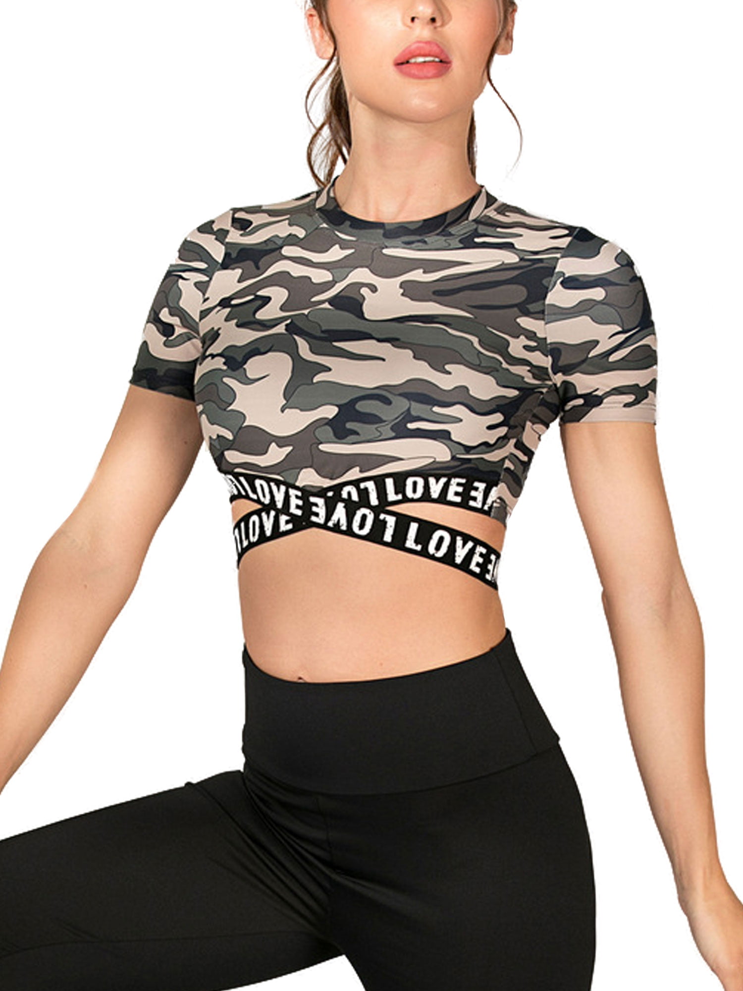 Ladies Sports Yoga Crop Top Long Sleeve Gym Workout Running Fitness Shirts Vest