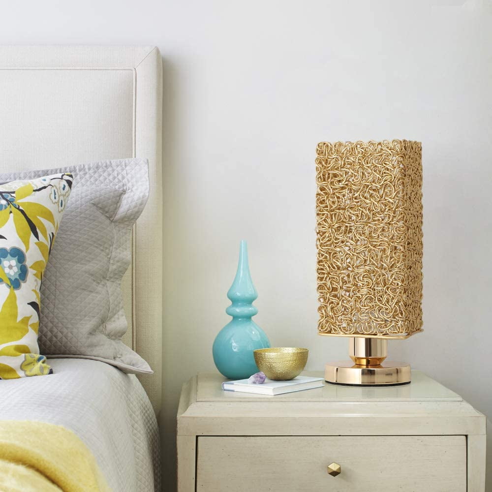 Gold Modern Nightstand Lamp with Square Wiring Shade