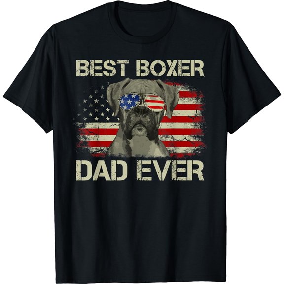 Mens Best Boxer Dad Ever Tshirt Dog Lover American Flag Gift T-Shirt