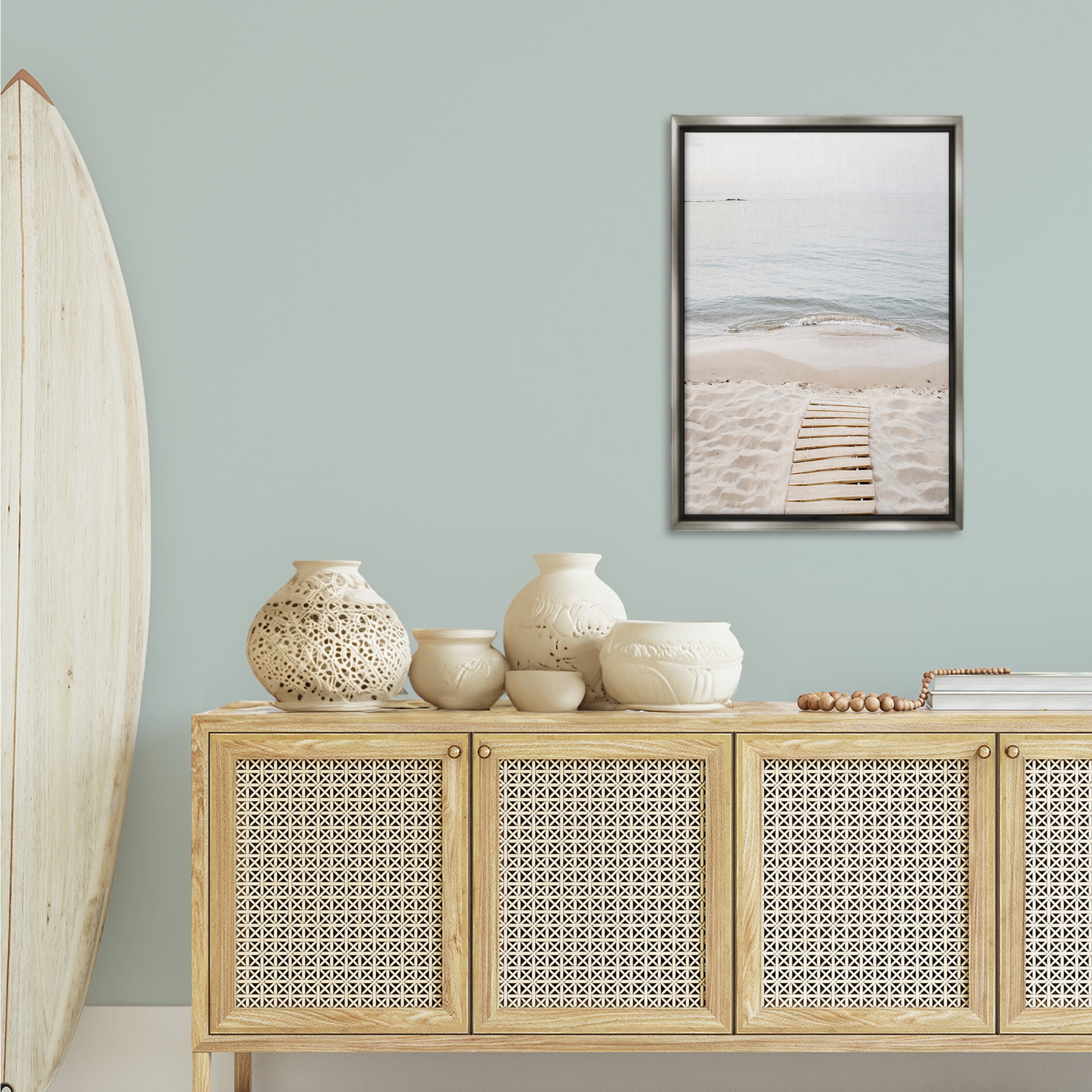 Stupell Industries Steps Toward Beach Shore Nautical & Beach Photography Gray Floater Framed Canvas Art Print Wall Art, 21 x 31