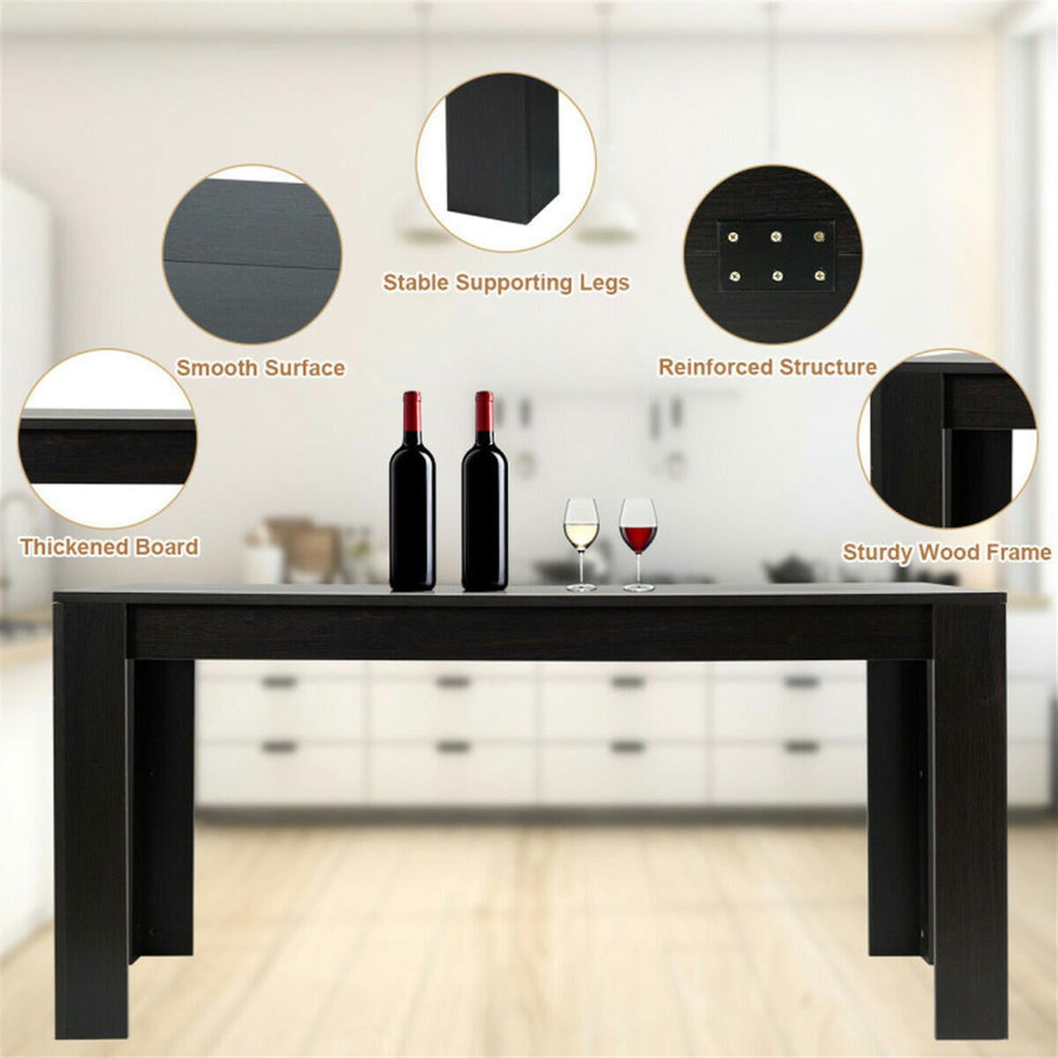 Demi Bonn 63" Modern Dining Kitchen Table for 6 People, Rectangular Dining Table Furniture for Kitchen, Dining Room, Dinette, Breakfast Nook, Black