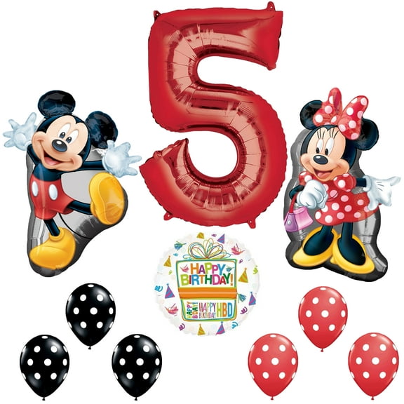 Mickey and Minnie Mouse Full Body 5th Birthday Supershape Balloon Set
