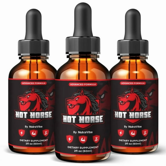 (3 Pack) Hot Horse – Health Support with Natural Ingredients to Support Steady Energy, Stamina & Drive | Daily Formula in Easy-to-Take Drops, 30 Day Supply (90 Servings)