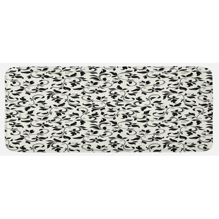 

Leaf Kitchen Mat Monotone Pattern Swirled Skinny Branches Leaves Old Fashioned Scroll Plush Decorative Kitchen Mat with Non Slip Backing 47 X 19 Black Cream by Ambesonne