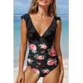 thumbnail image 3 of YAZI Women's V Neck One Piece Swimsuit Ruffled Lace Up Monokini, 3 of 9