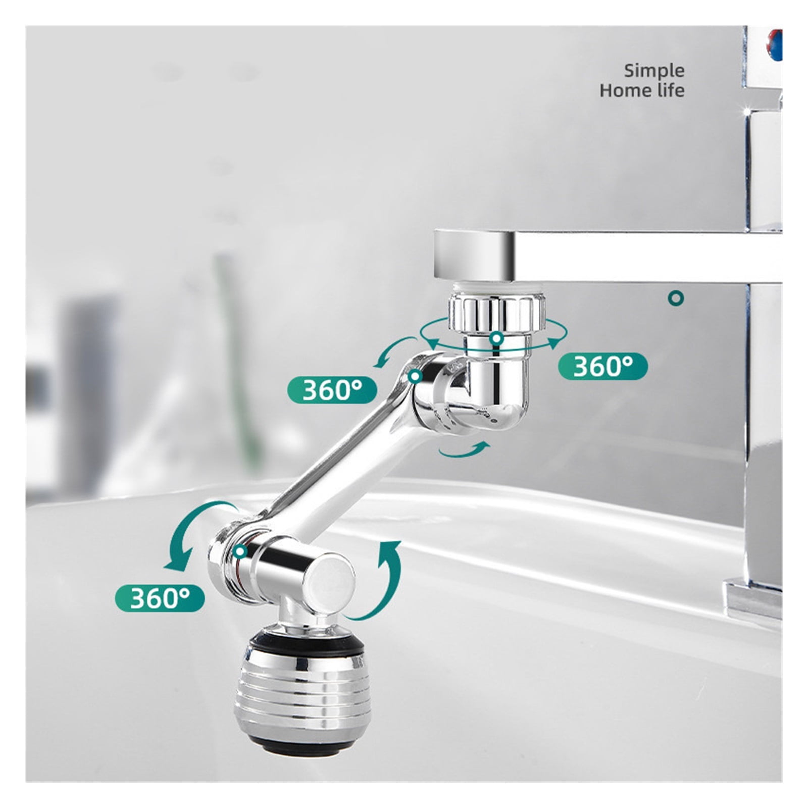 1080° Rotation Faucet Aerator Splash Dual Mode Kitchen Tap Extend Water Nozzle Faucet 22/24mm Adaptor Faucet Bubbler Robotic Arm ,Easy to Install