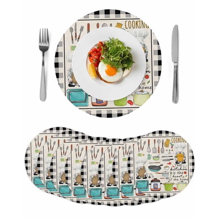 Kitchenware Gnomes Round Placemats Set of 8 for Dinning Tables Heat-proof Braided Table Mats 13 Inch Kitchen Cooking Tool Retro Plaid Washable Place Mat for Kitchen Restaurant Party Table Decor