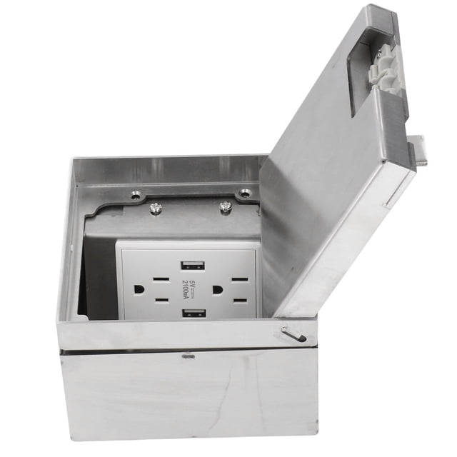 Waterproof Floor Socket, Recessed Outlet 2 AC 3 Prong Outlets 2 USB Ports Oxidation Resistance for Home School Office