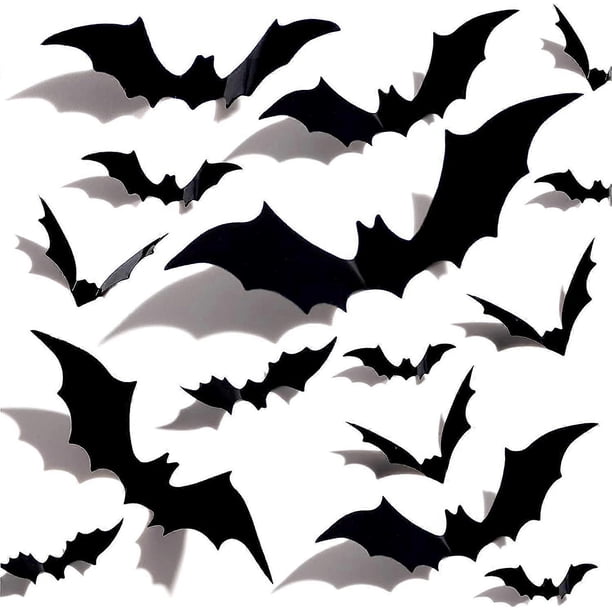 Pegatinas de pared de murciélago negro 3D para Halloween, calcomanía de pared decorativa DIY para fita de Halloween, pegatinas extraíbl de murciélagos de terror, 16 piezas - AliExprs 15