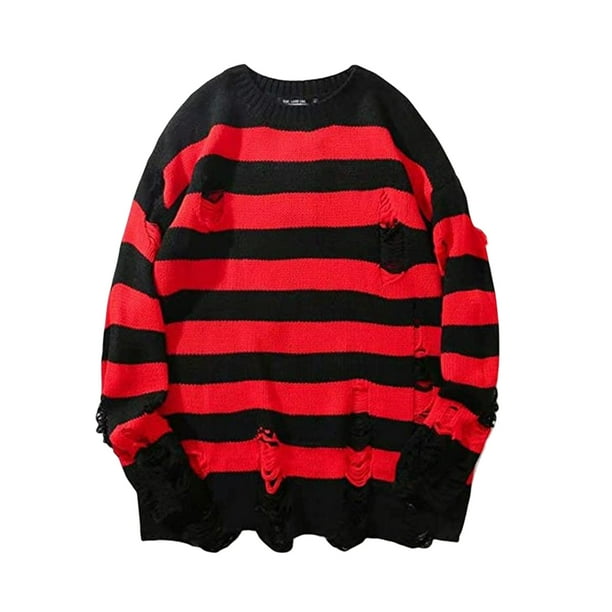 keepw Fiber Unisex Black Striped Sweater All Trend Match For Couples Rock Pair With Jeans Red Timeless 2Set Walmart