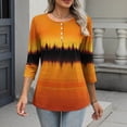 thumbnail image 4 of AUNVITO Women's Print T-Shirt Button Front Round Neck 3/4 Sleeve Casual and Comfortable Loose Fit Top, 4 of 7