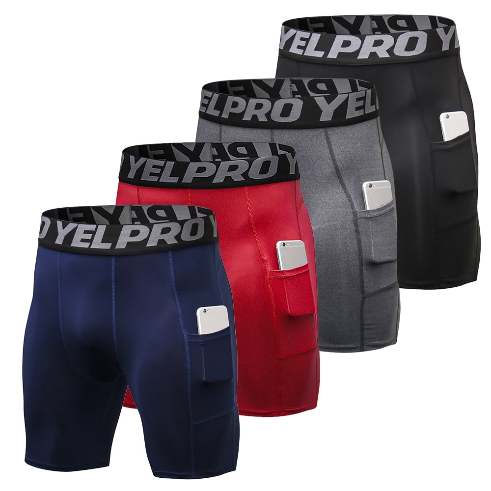 YEL PRO 4 Packs Men Compression Shorts Active Workout Underwear with