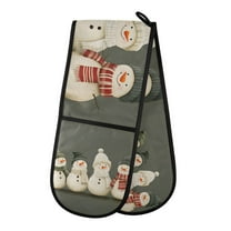 Yayeee Double Oven Mitt Kitchen Heat Resistant Baking 35" x7" Quilted Glove, Gray Snowmen