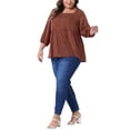 thumbnail image 2 of Agnes Orinda Women's Plus Size Babydoll Blouse Square Neck 3/4 Sleeve Floral Peplum Tops 3X Burgundy, 2 of 6