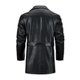 thumbnail image 2 of Men's mid-length single-breasted lapel coat, vintage chest single pocket design with belt PU leather jacket, 2 of 9