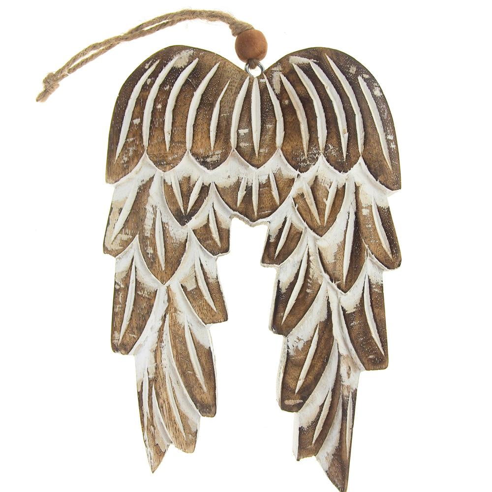 Wooden Angel Wing Christmas Ornament, Natural, 8Inch