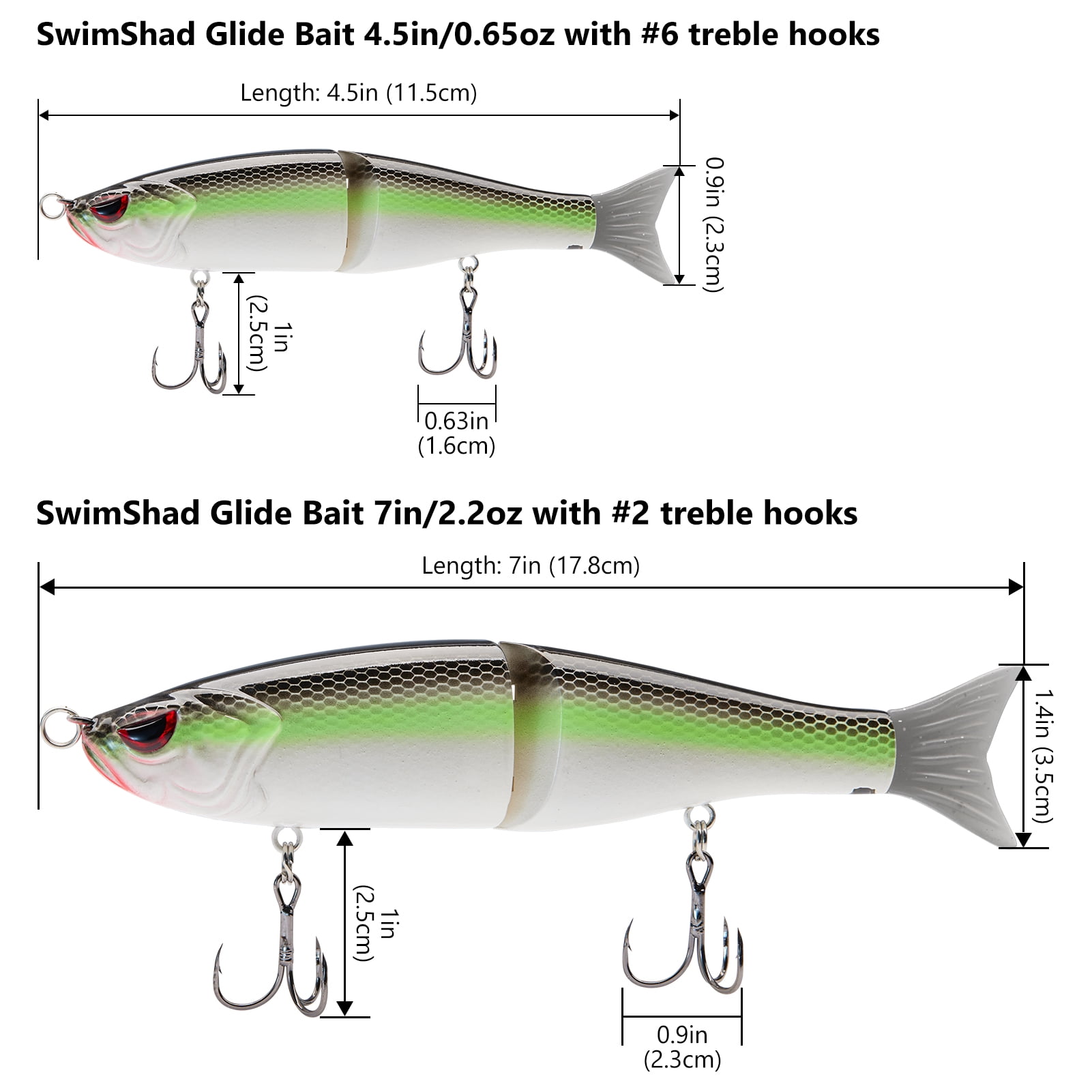 Bassdash SwimShad Glide Baits Jointed Swimbait Bass Pike Salmon Trout Muskie Fishing Lure 7in /62.5g,3-Pack