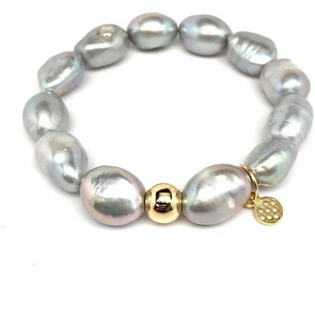 Julieta Jewelry Grey Baroque Pearl Emma 14kt Gold over Sterling Silver Stretch Bracelet