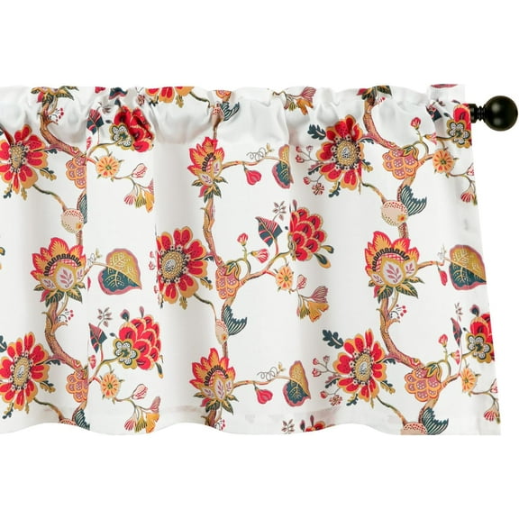 Floral Bedroom Valance Curtains, Linen Textured Valance Home Decor Rod Pocket Curtain Drapery for Dining Room, 1 Pack, 52 x 18 Inches, Red