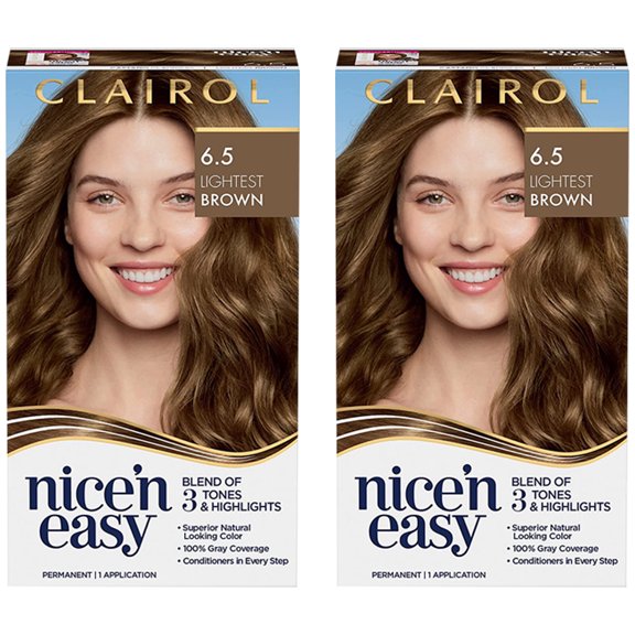 Pack of 2 New Clairol Nicen Easy Permanent Hair Color, 6.5 Lightest Brown