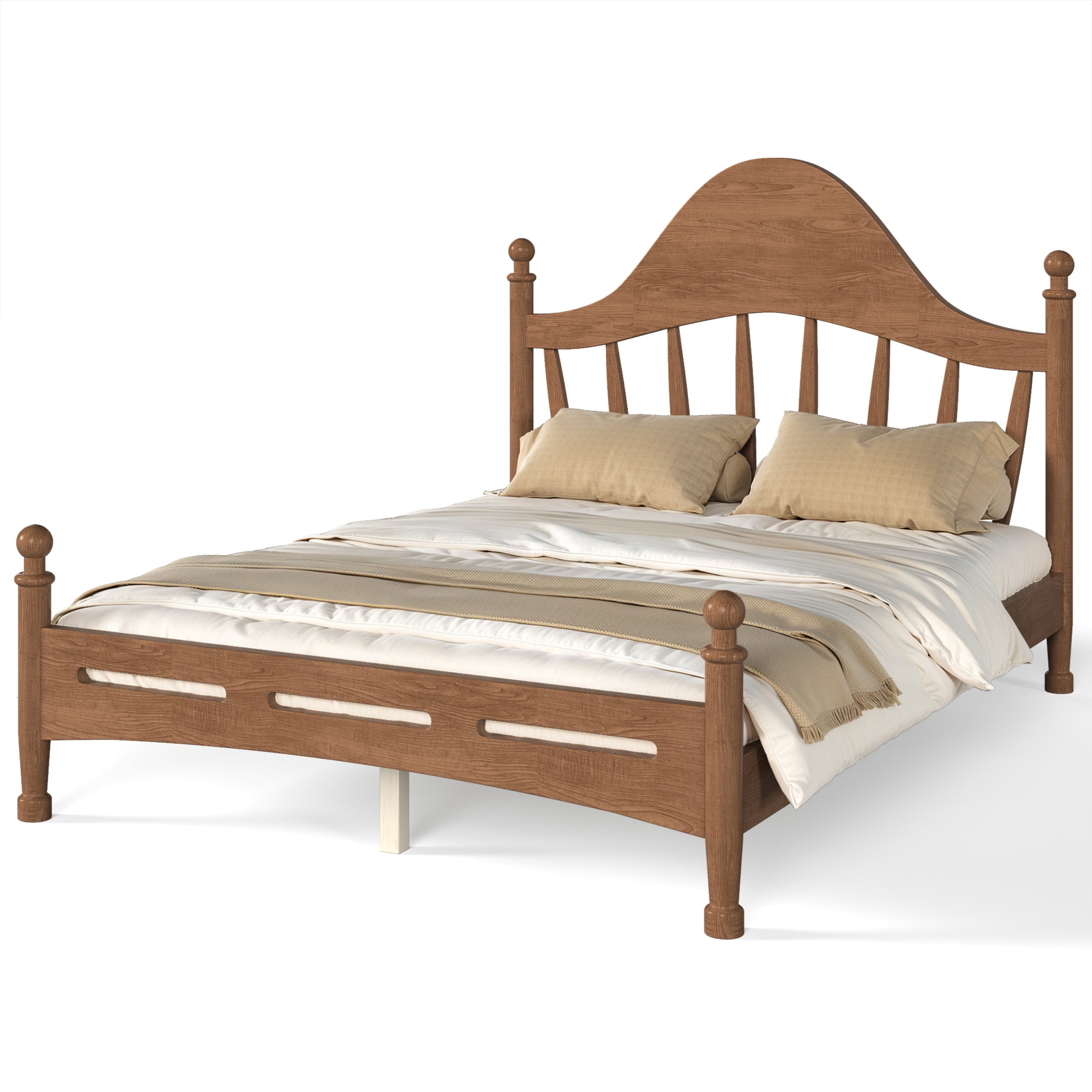 GDF Studio Full Size Platform Bed with Curved Headboard, Solid Pine Frame, Slatted Support, Antique Brown