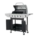 thumbnail image 4 of Leuco 4 Burner BBQ Propane Gas Grill, 46,500 BTU Stainless Steel Patio Garden Barbecue Grill with Stove and Side Table, 4 of 11